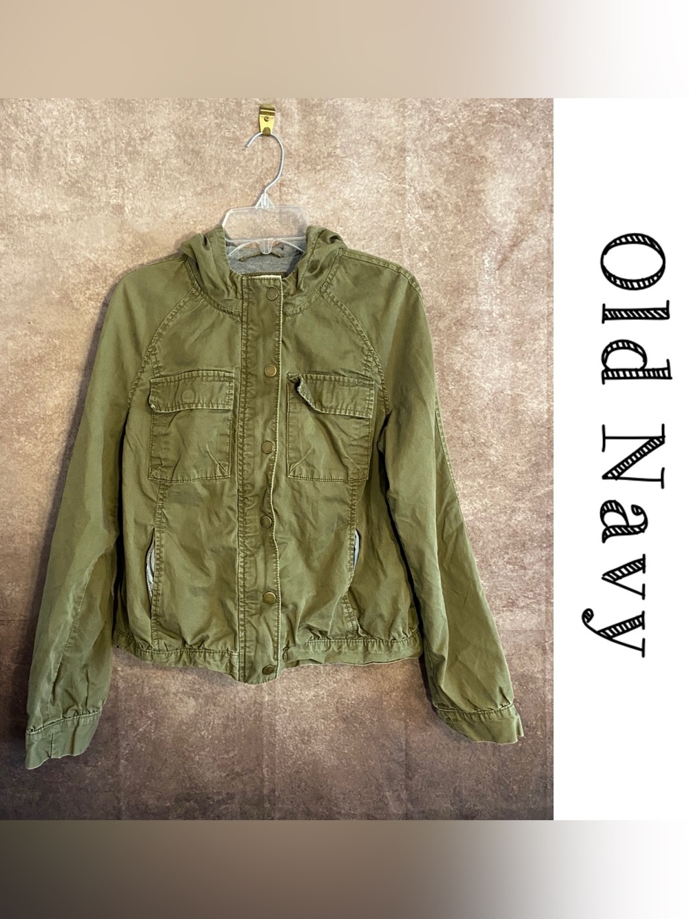Old Navy Olive Utility Hooded Jacket-Women’s size XS-fully lined-EUC